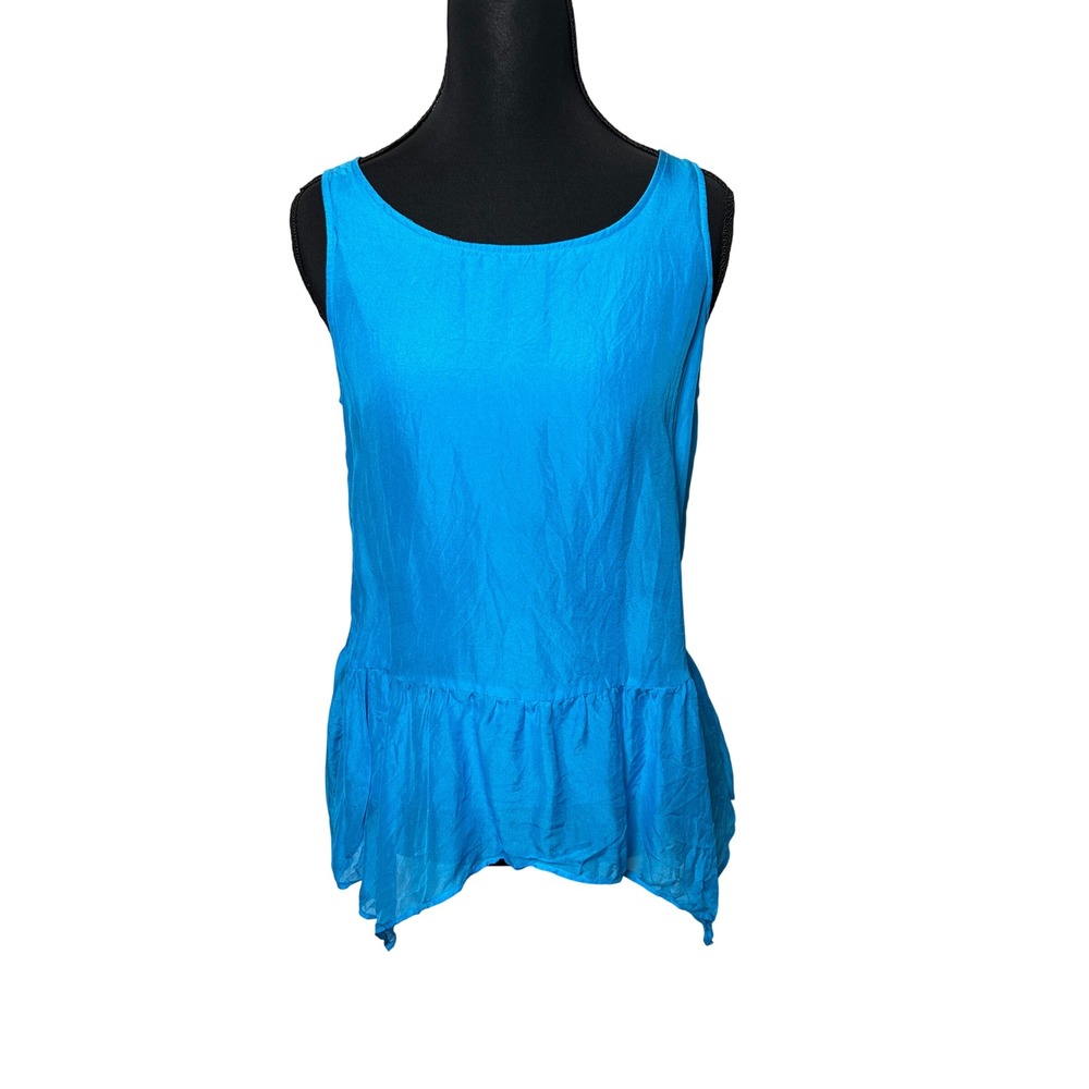 Express Womens XS Blue 100% Silk Asymmetric Peplum Sleeveless Scoop Neck top Y2K